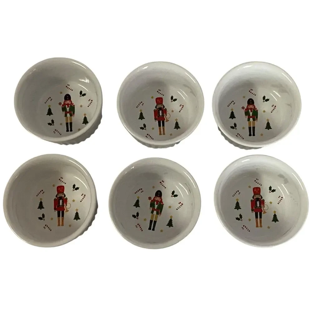 Holiday Style Nutcracker Christmas Ramekins Ceramic 3.5in NWT Set of 6 Bakeware